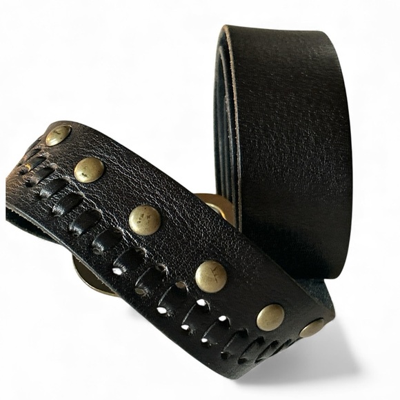 Linea Pelle Studded Black Leather Woven Belt Size XL 44”Length 1 7/8” Wide main image 9